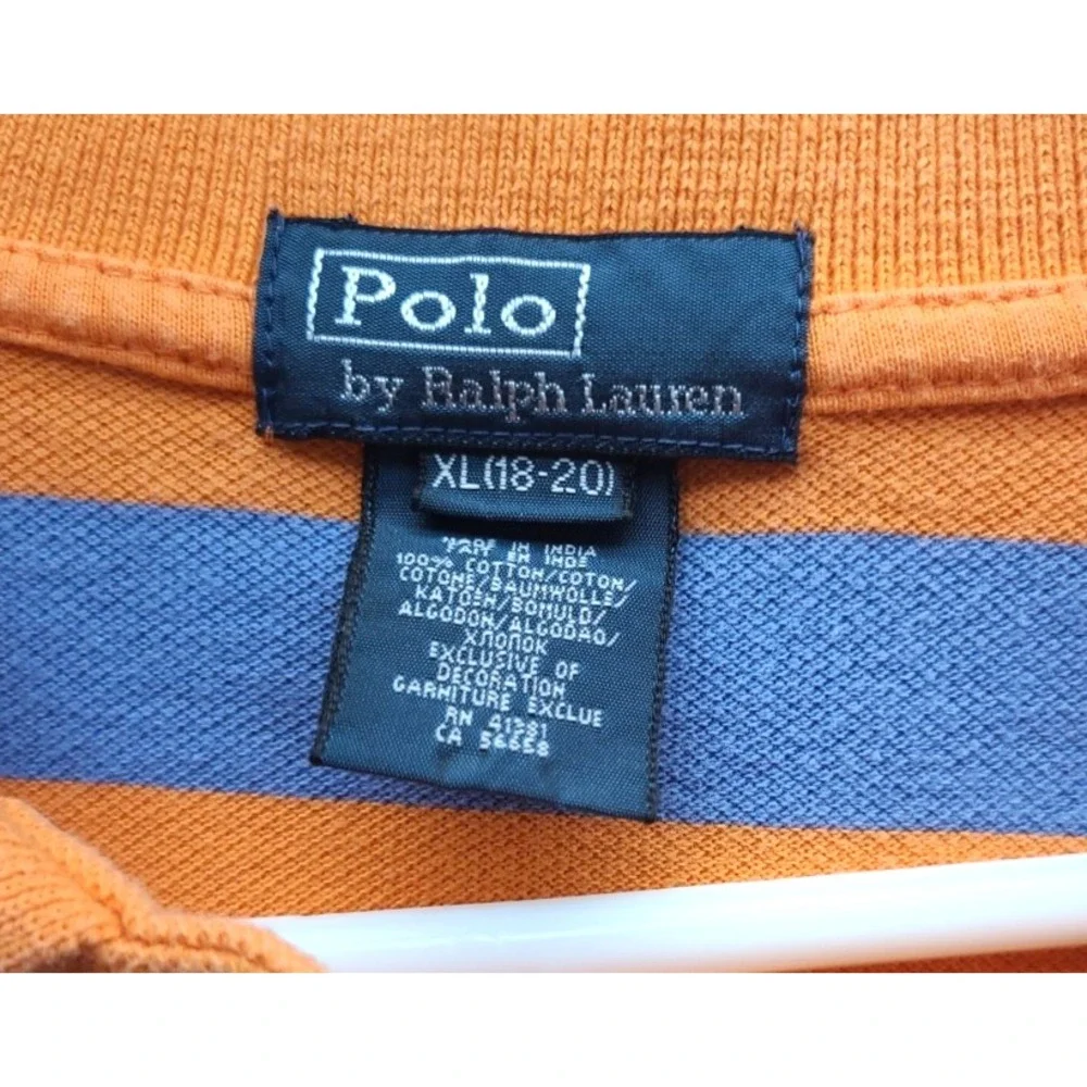 Polo By Ralph Lauren Boys XL 18 20 Polo Style Shirt‎ Orange Blue Stripe